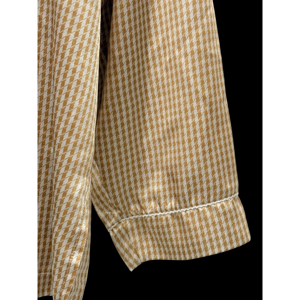 VTG CHRISTIAN DIOR Pajama Top Satin Gold Houndstooth Silk Lounge Shirt 24" PTP - Picture 5 of 10
